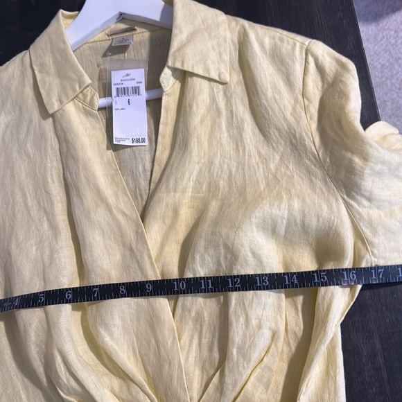 Magaschoni Lemon Yellow Linen Collared Midi Wrap Dress Size 6 NWT - Picture 5 of 7